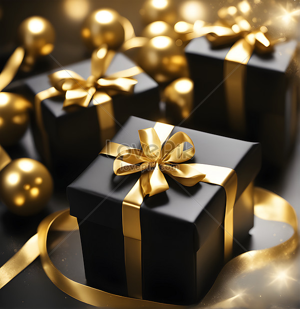 Premium Photo | Gift boxes with black bows on black