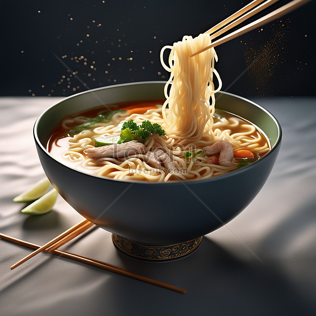 Delicious Japanese Ramen, Noodle Soup Floating In The Air, HD ภาพถ่าย