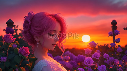 A Anime Girl Steampunk Cartoon Illustration A Beautiful Rose Flower