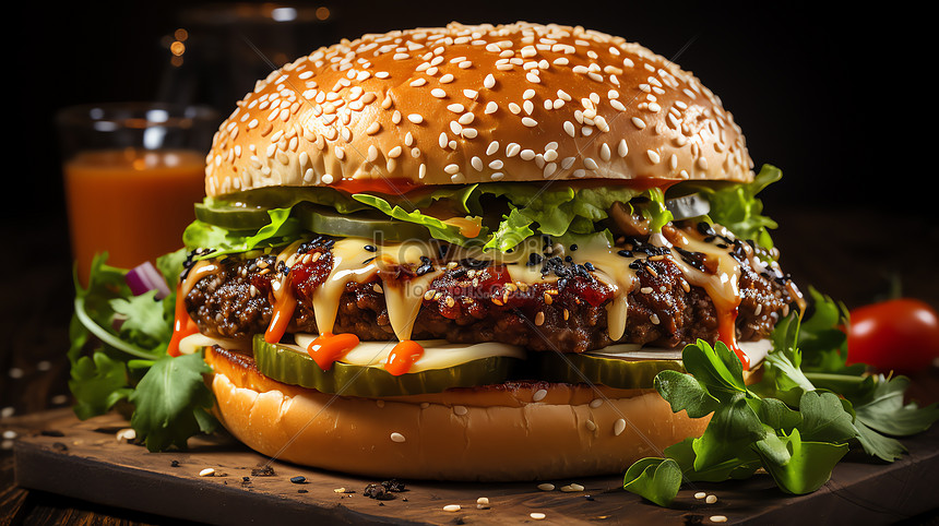 Beef Burger On Black And White Background Picture And HD Photos | Free ...