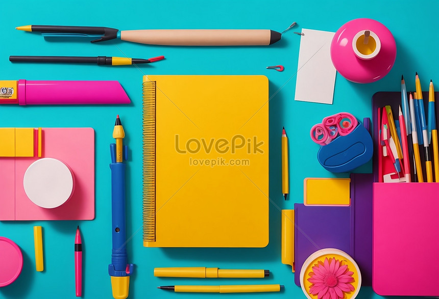 Premium Photo | Notebook with white blank, colorful stationery and clock on  white background. education concept. mockup, flat lay | Colorful stationery,  Arts and crafts wallpaper, Flower background iphone