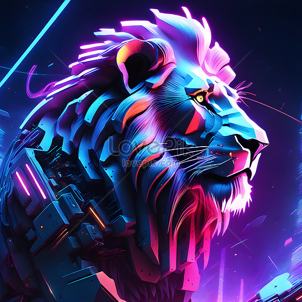 Abstract Neon Light Lion Artwork Design Digital Art Wallpaper Stunning ...