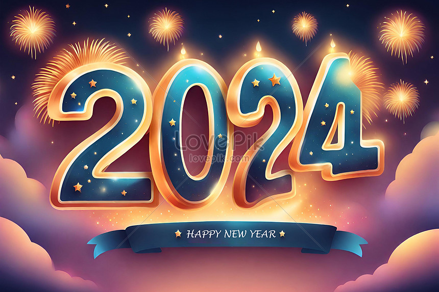 Happy New Year 2024 Greeting Card With Firework And Fireworks Picture