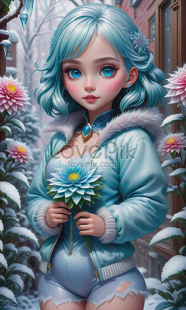 A Beautiful 3d Anime Girl With A Frozen Dahlia Flower Background 사진 무료 다운로드 Lovepik 