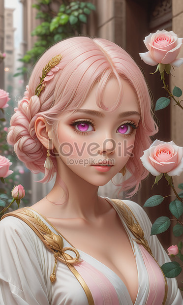 ảnh A Beautiful 3d Anime Girl Pink And White Rose Flowers Background Tải Xuống Miễn Phí ảnh