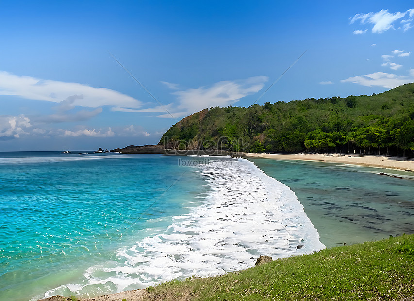 Turquoise Water White Waves Blue Sky Green Grass White Sand Beautiful ...