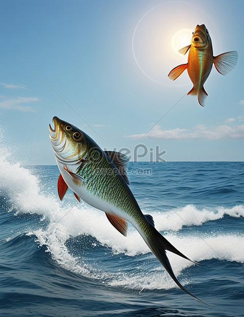 Premium Photo  A painting of a large mouth bass fish leaping out of the  water generative ai