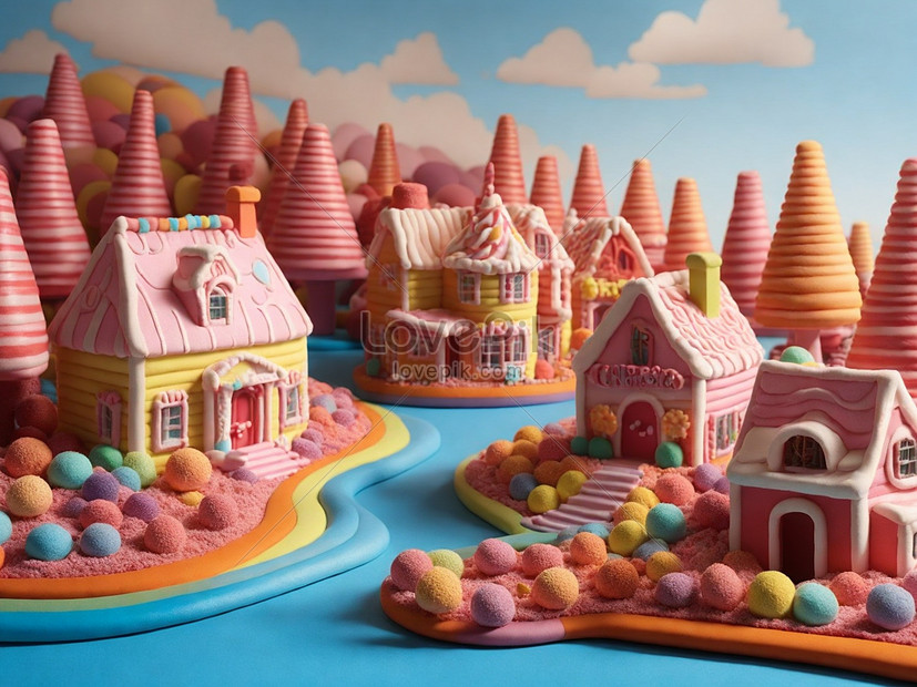 Candy House Made By Plasticine Decorated With Colorful Candies Picture ...