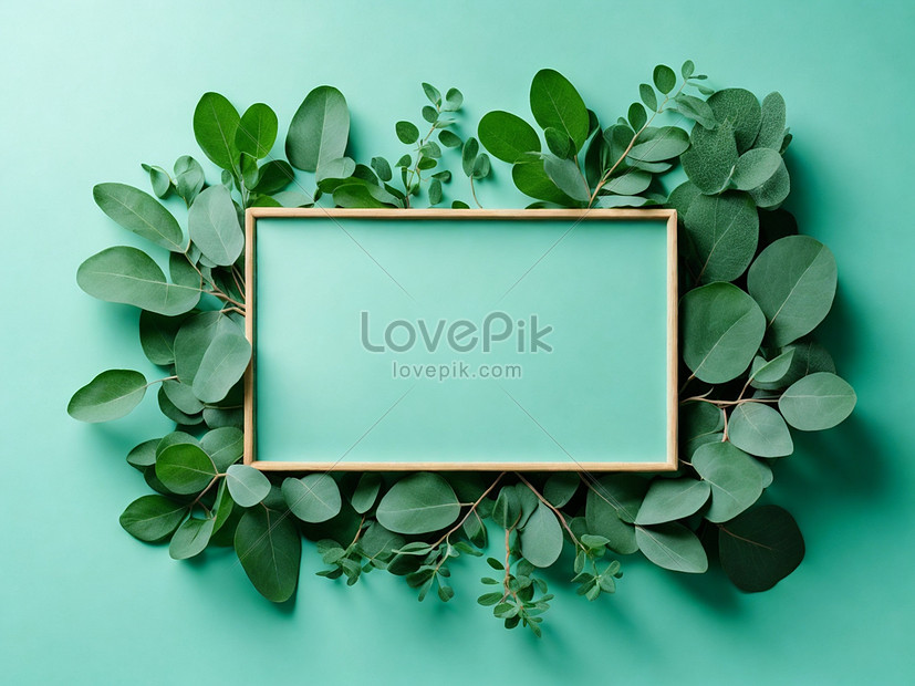 Eucalyptus Branches On Mint Background Flat Lay Top View Imagem