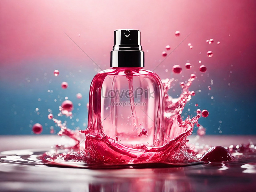 Bottle Of Perfume In Water Splashes On A Colorful Background Picture ...