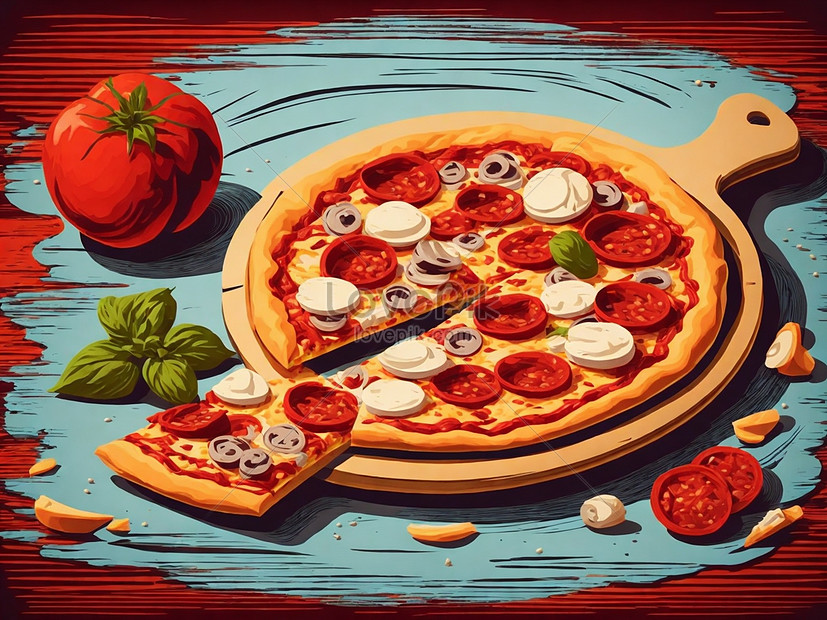 Pizza With Mozzarella Tomatoes And Basil On Wooden Background Picture ...