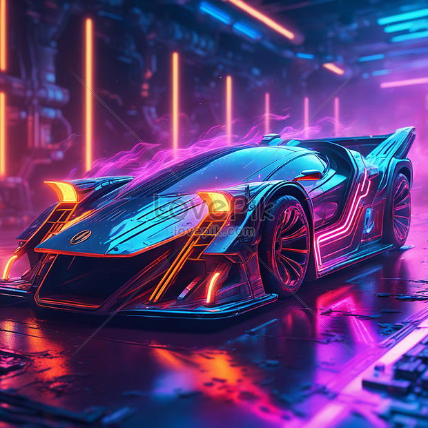 Abstract Neon Light Supercar Artwork Design Wallpaper Glowing Space ...