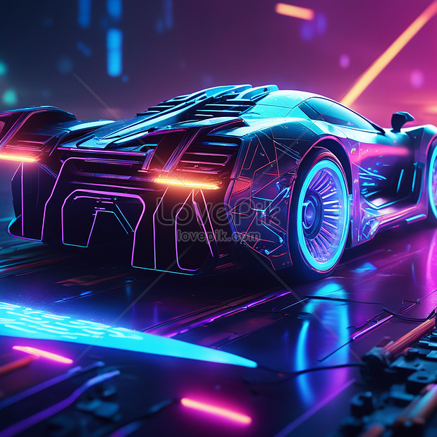 Abstract Neon Light Supercar Artwork Design Wallpaper Glowing Space ...