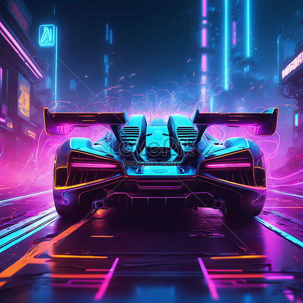 Abstract Neon Light Supercar Artwork Design Wallpaper Glowing Space ...