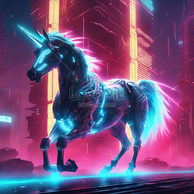 Abstract Neon Light Unicorn Pony Artwork Design Wallpaper Glowing Space ...