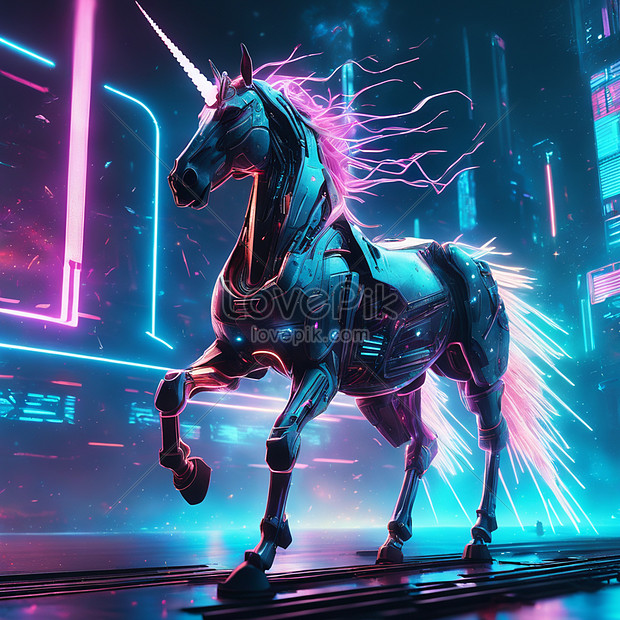 Abstract Neon Light Unicorn Pony Artwork Design Wallpaper Glowing Space ...