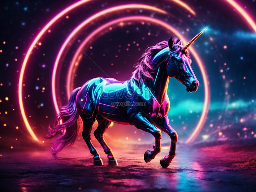 Abstract Neon Light Unicorn Artwork Design Wallpaper Stunning Glowing ...