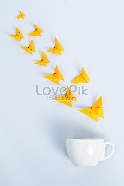 Download Creative Design Of Yellow Paper Butterfly Coffee Cup Photo Image Picture Free Download 500118723 Lovepik Com Yellowimages Mockups