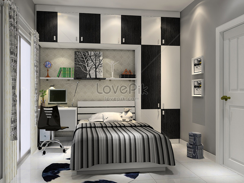 黒と白の灰色の寝室のレンダリングイメージ 写真 Id Prf画像フォーマットjpg Jp Lovepik Com