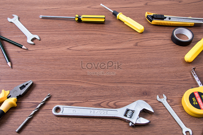 Wood grain background of labor tools in labor day photo 