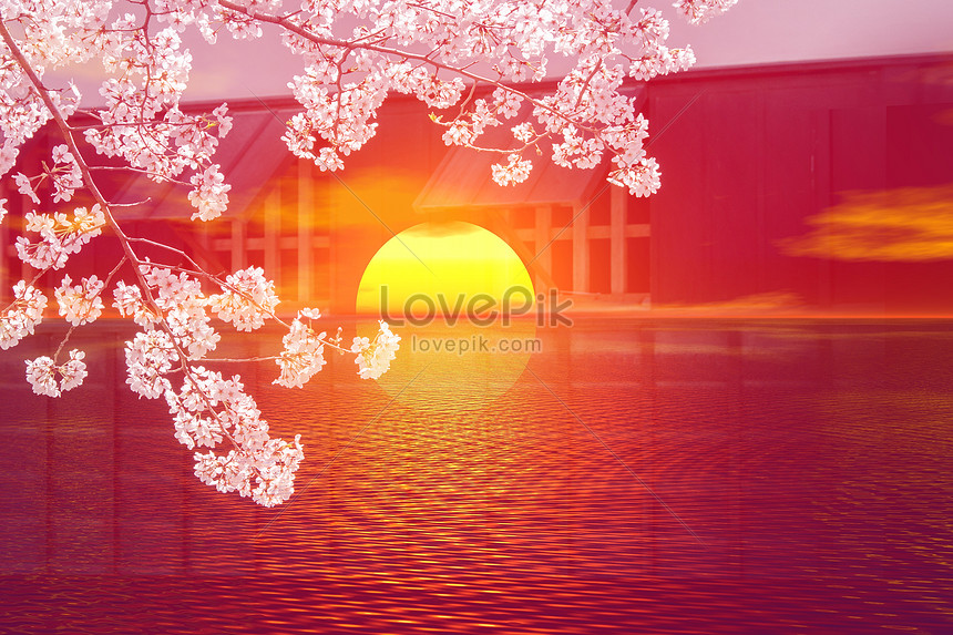 夕日と桜の花の背景イメージ クリエイティブ Id Prf画像フォーマットjpg Jp Lovepik Com