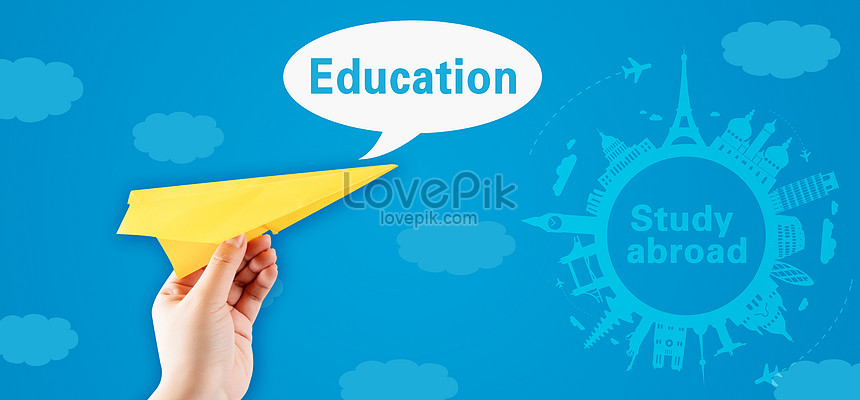 The blue background of studying abroad in education creative image_picture  free download 