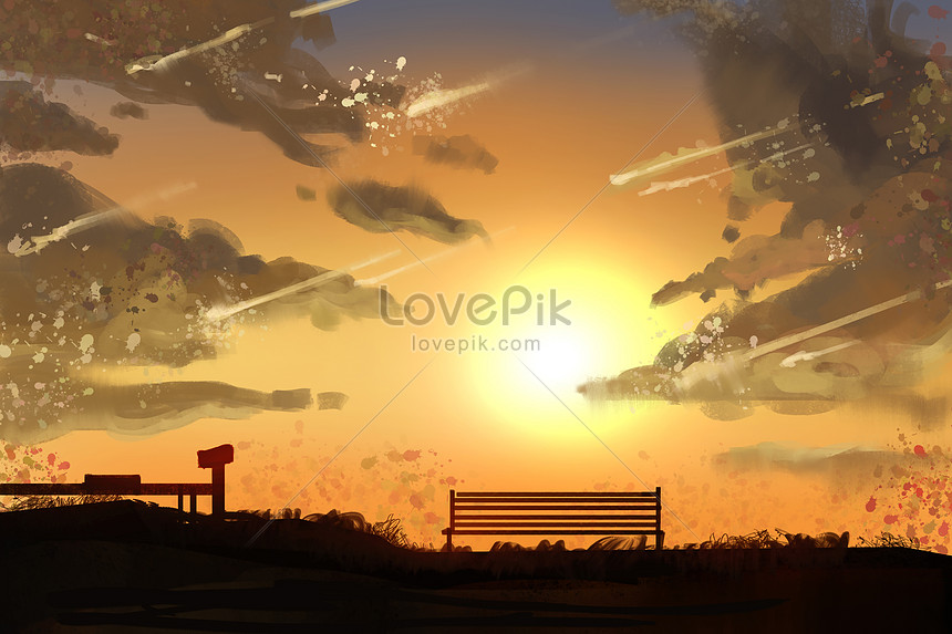 川岸の夕日のイラストイメージ 図 Id Prf画像フォーマットjpg Jp Lovepik Com