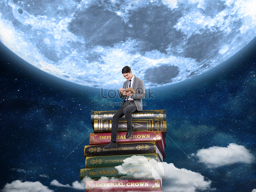 Reading Under The Moon Sky Photo Image Picture Free Download Lovepik Com