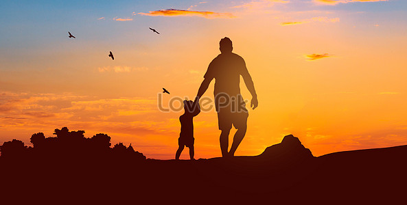 The photo of the father and daughter under the sunset creative image ...