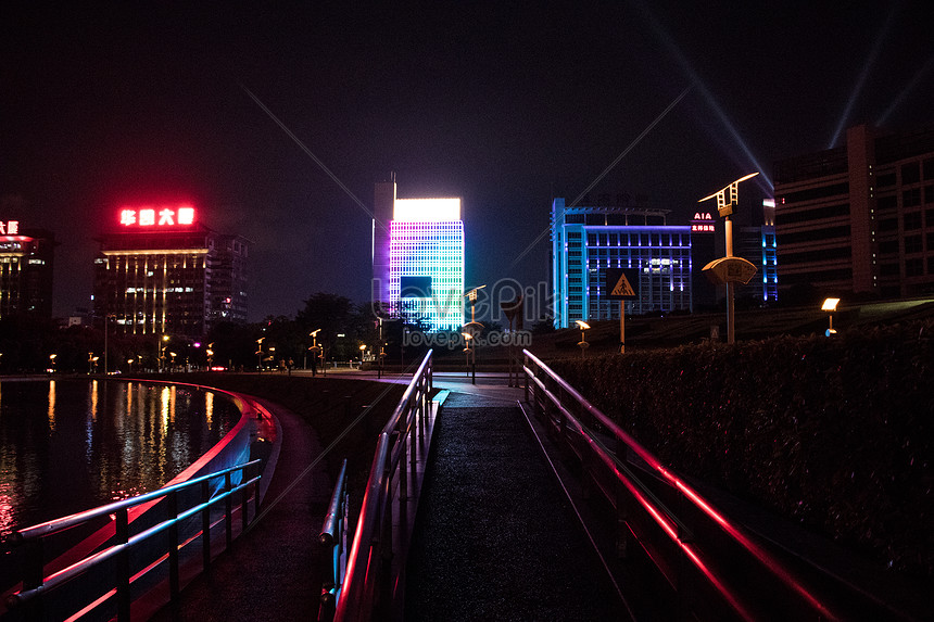 Pemandangan Malam Kota Bangunan Lampu Jalan Langit Malam