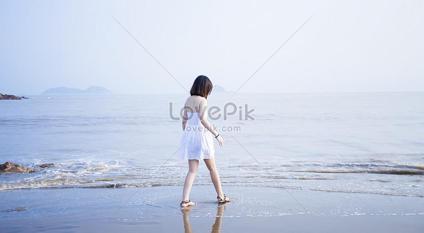 A Girl Walking By The Sea Photo Image Picture Free Download Lovepik Com