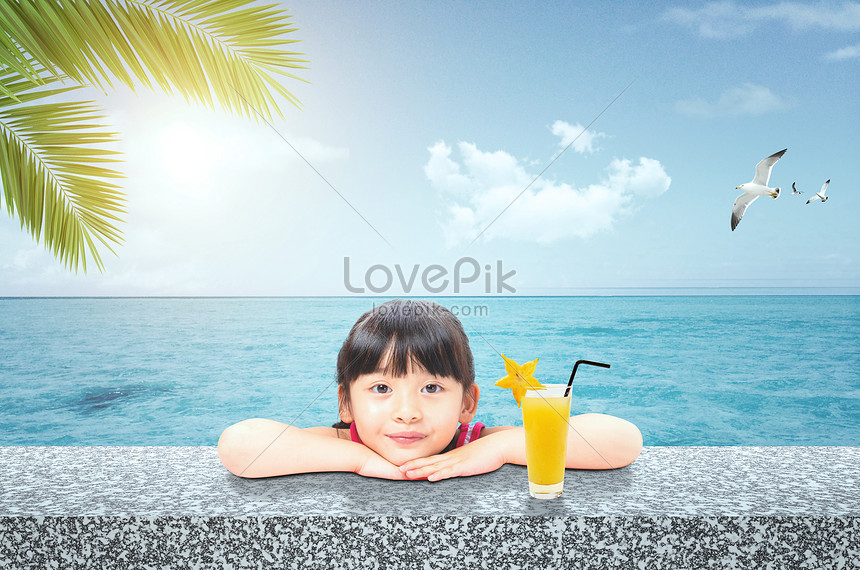 A Girl Swimming By The Sea In Summer Creative Image Picture Free Download Lovepik Com