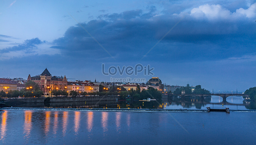 Kota Wisata Eropa Pemandangan Malam Praha Gambar Unduh