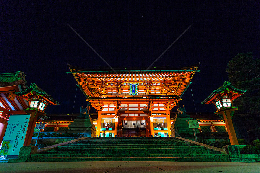 日本京都福建稻荷神社大門夜景圖片素材 Jpg圖片尺寸5152 3435px 高清圖片 Zh Lovepik Com