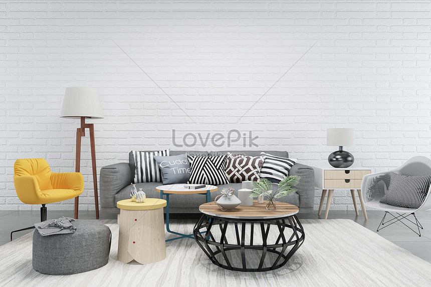Sofa Tea Table Floor Lamp Combination Creative Image Picture Free