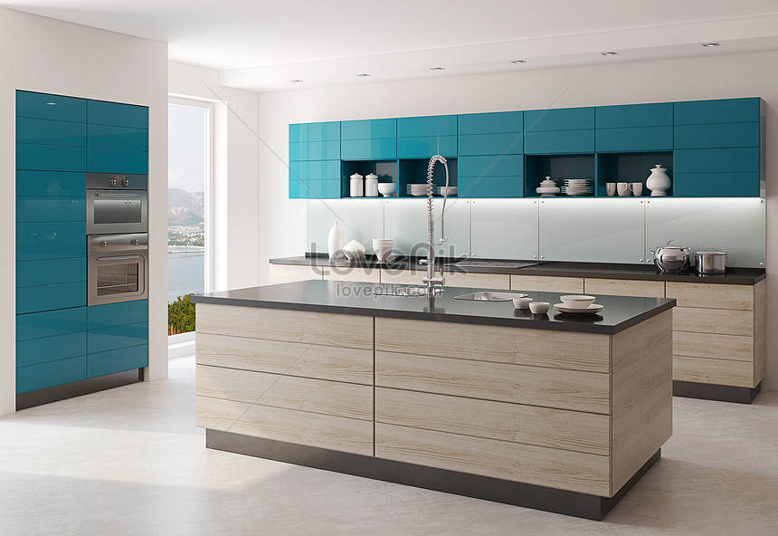 Central island kitchen renderings creative image_picture free download ...