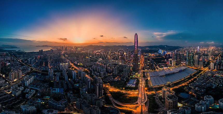 Fotografi Udara Pemandangan Langit Kota Shenzhen Yang Indah