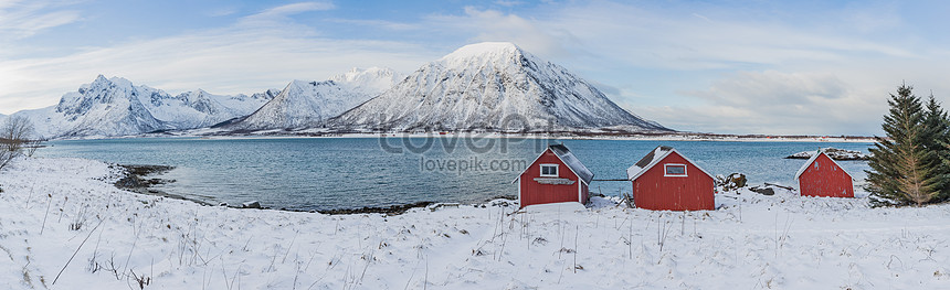 ノルウェーのフィヨルドの冬の海辺の赤い家イメージ 写真 Id Prf画像フォーマットjpg Jp Lovepik Com