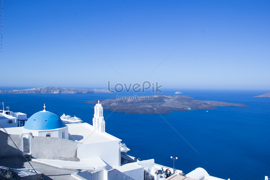 サントリーニ島 ギリシャの青い屋根教会イメージ 写真 Id Prf画像フォーマットjpg Jp Lovepik Com