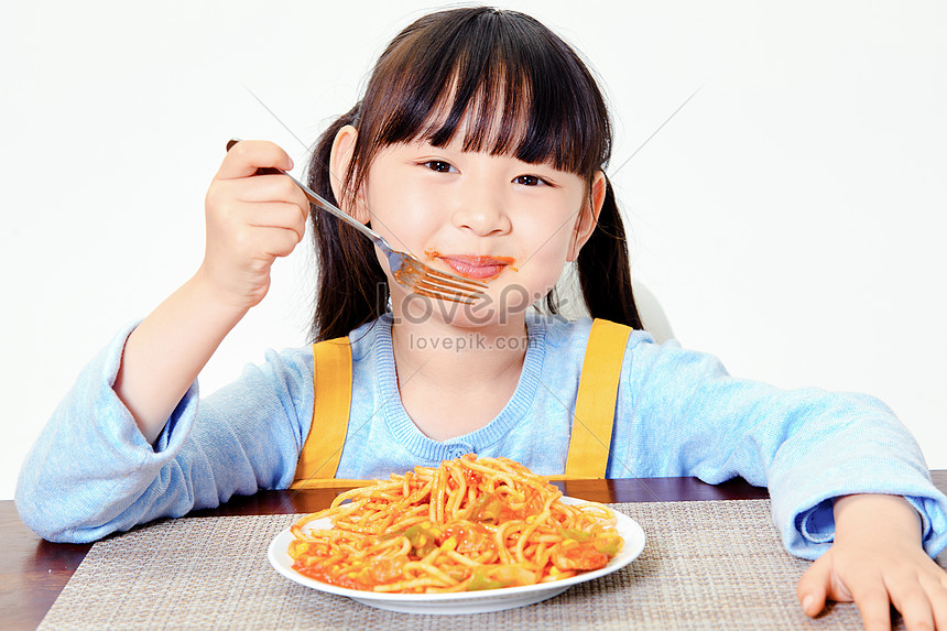 Spaghetti  Wall Art for Living Room or Bedroom  Fine Art Print  Gicl\u00e9e  Portrait of Girl Eating Pasta