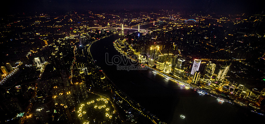 Pemandangan Udara Shanghai Di Malam Hari Gambar Unduh