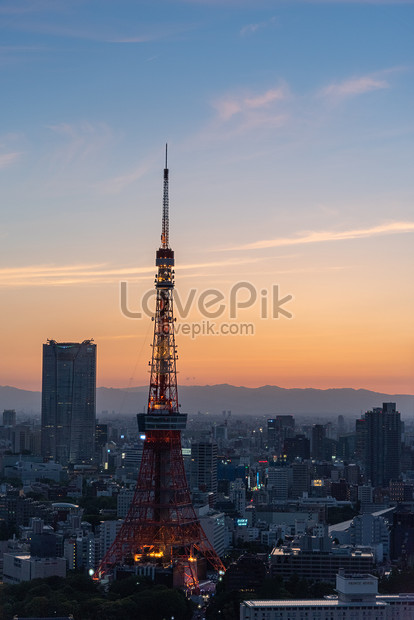 Tokyo Jepang Pemandangan Malam Matahari Terbenam Gambar