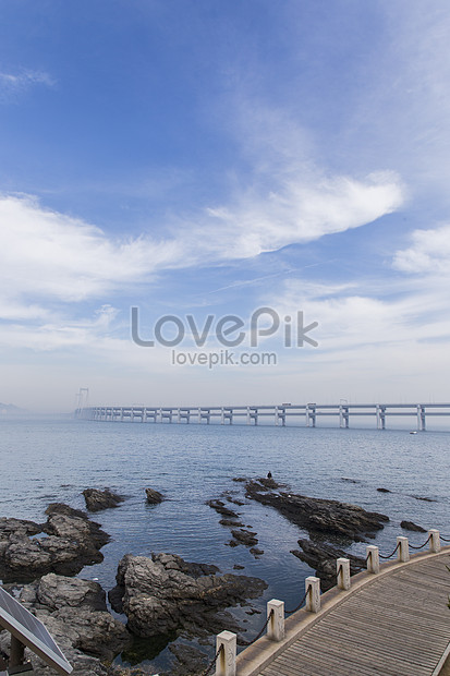 Area Pemandangan Jembatan Lintas Laut Dalian Gambar Unduh