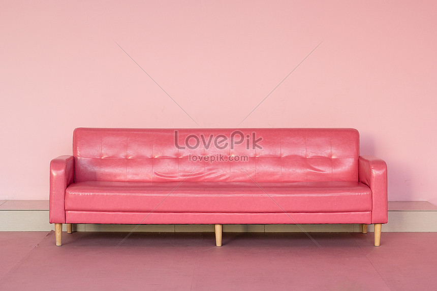 Rose Red Leather Couch In Pink Space, Pink Leather Furniture