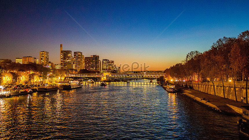 Pemandangan Malam Sungai Seine Paris Perancis Gambar Unduh