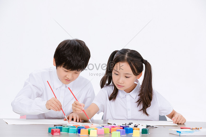 Little Boy And Girl Drawing Together Photo Image Picture Free Download Lovepik Com