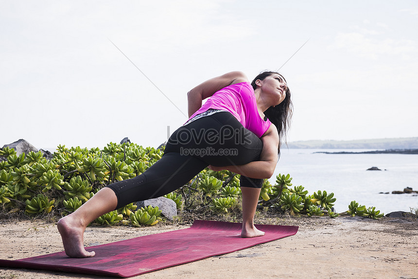Guy and Girl Practising Yoga Poses Standing on Beach Stock Photo - Image of  exercising, sand: 198479582