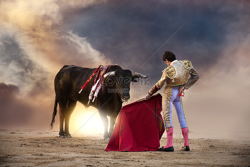 Matador Holding Red Cape And Bull Photo Image Picture Free Download Lovepik Com