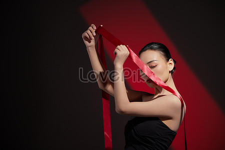 Beautiful Woman Blindfolded With Red Ribbon Picture And HD Photos ...