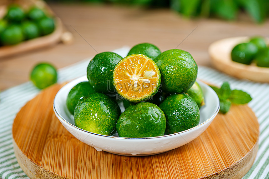 A Plate Of Fresh Little Green Oranges Picture And HD Photos | Free ...